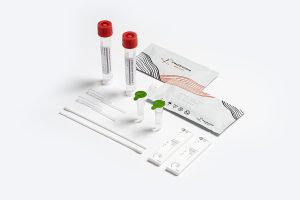Complete components of the Prognosis Biotech Walnut-Free allergen test kit, including environmental swabs, pipettes, and lateral flow strips for food safety testing.