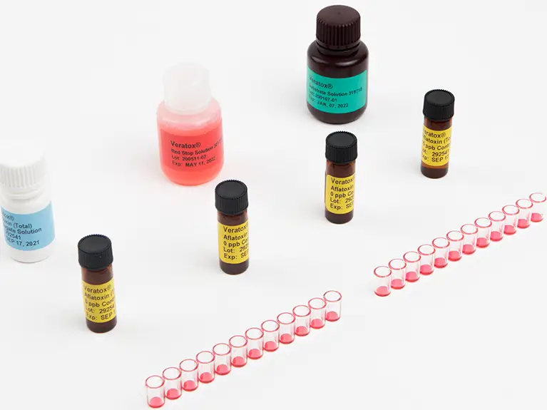 Veratox ELISA test kit components for total aflatoxin and mycotoxin analysis in food safety laboratories, distributed by PT Neogene Vizion Indonesia.